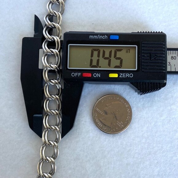 Italian Sterling Silver 925 11MM Wide Double Curb Link Charm Bracelet 8" - Picture 14 of 16